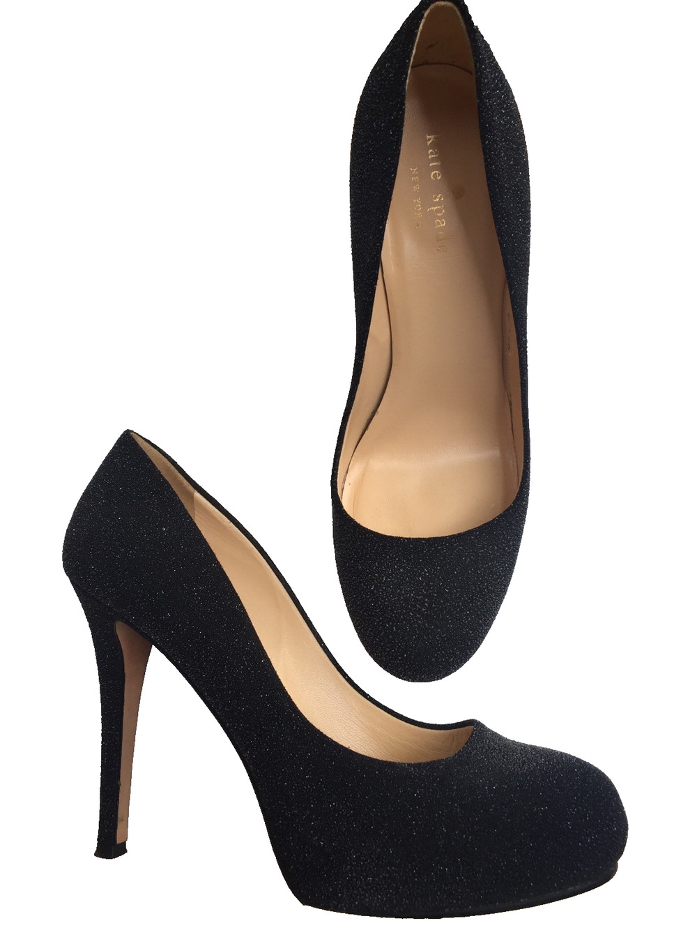 KATE SPADE Sparkly Black Dressy Evening Comfy Heels Pumps Classic 8 ITALY